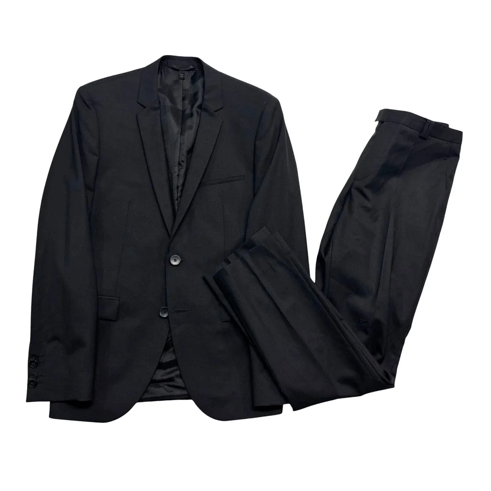 Hugo Boss 36R 32x30 Black 2pc Pant Suit Adris1 Heibo2 Stretch Wool Slim Modern